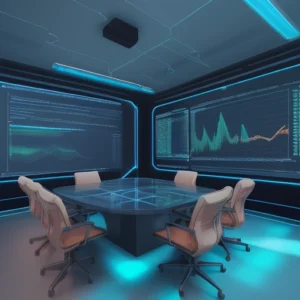 Holograma ilustrativo representando a fusão entre a ciência de dados do AlphaGenome e métricas preditivas de marketing digital para empresas.