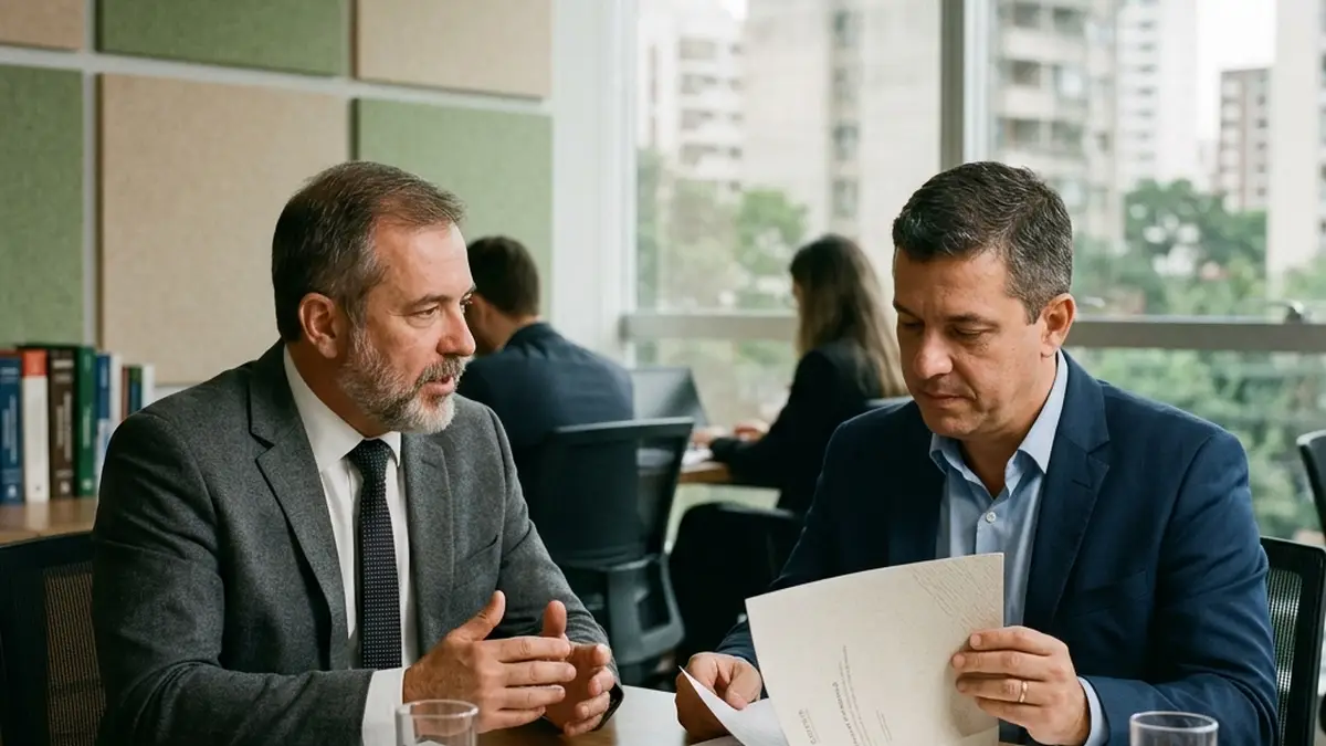 Diretor consultor B2B apresentando proposta de alto ticket e escopo de valor para cliente corporativo em reunião consultiva sem barganha de preço.