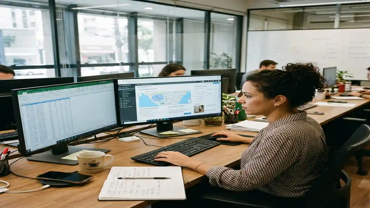 Especialista em tráfego pago configurando segmentação de anúncios no Google Ads e Meta Ads para procedimentos médicos de alto valor.