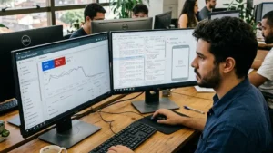 Especialista em SEO técnico analisando queda drástica de tráfego orgânico no Google Search Console causada por falha de renderização de imagens JPEG XL no Google Discover.