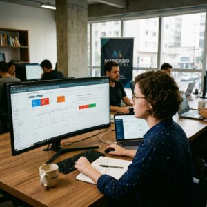 Especialista em SEO e diretor de marketing analisando painel do Google Search Console e métricas de tráfego orgânico para proteger o faturamento empresarial sob a Site Reputation Policy.